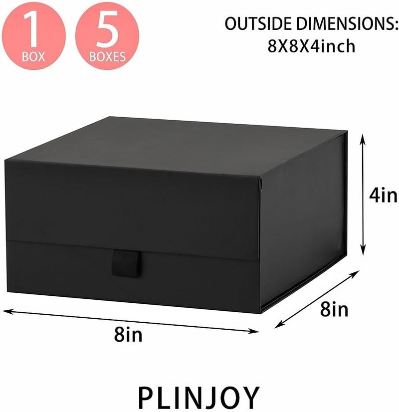 PLINJOY 5 Pcs Black Gift Box 8x8x4 Inches Small Gift Boxes for Presents with Magnetic Closure Lid Luxury Collapsible Gift Box Bridesmaid, Wedding, Birthday Boxs for Gift Packaging - Image 4